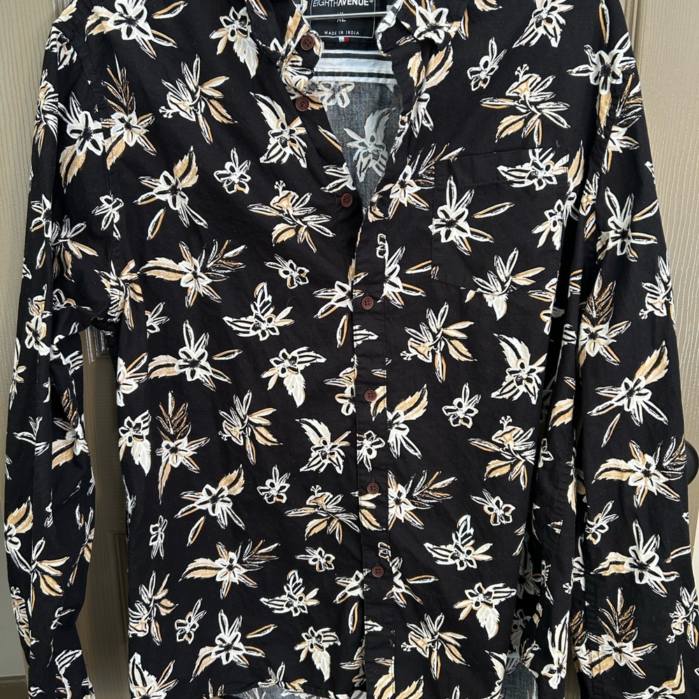 EARTHBOUND Black and White Floral Button Down Shirt